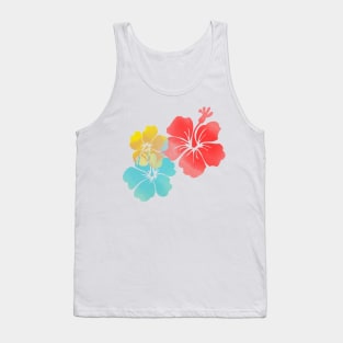 Hawaii Hibiscus, Orange, Yellow and Aqua Blue Tank Top